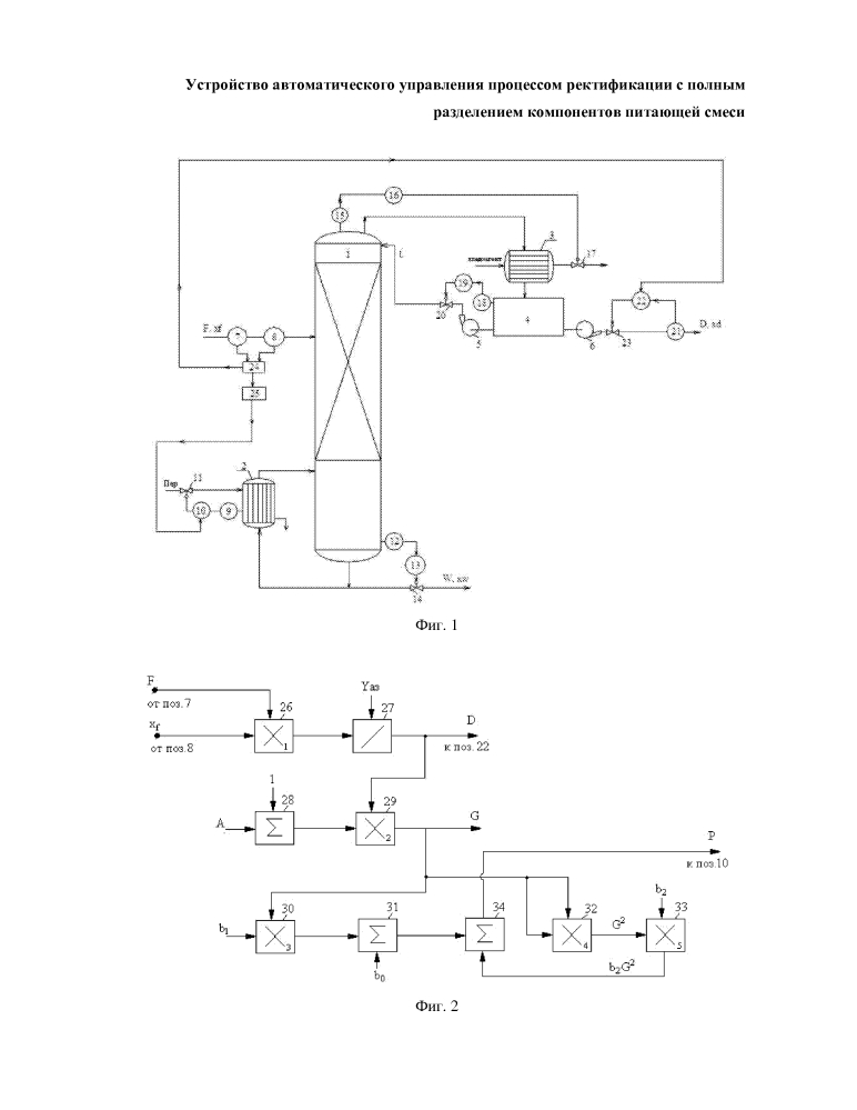 Устройство автоматического управления процессом ректификации с полным разделением компонентов питающей смеси (патент 2621331)