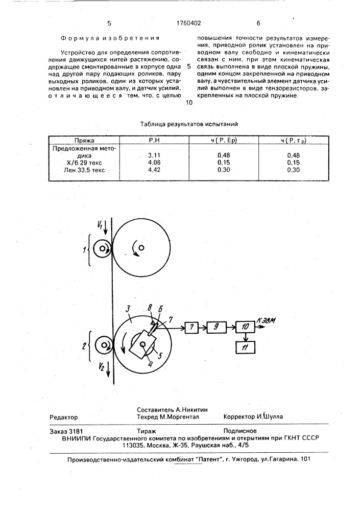 Устройство для определения сопротивления движущихся нитей растяжению (патент 1760402)