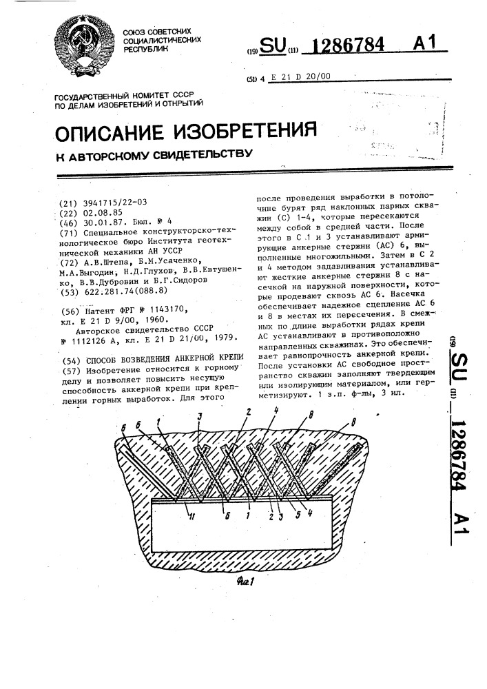 Способ возведения анкерной крепи (патент 1286784)