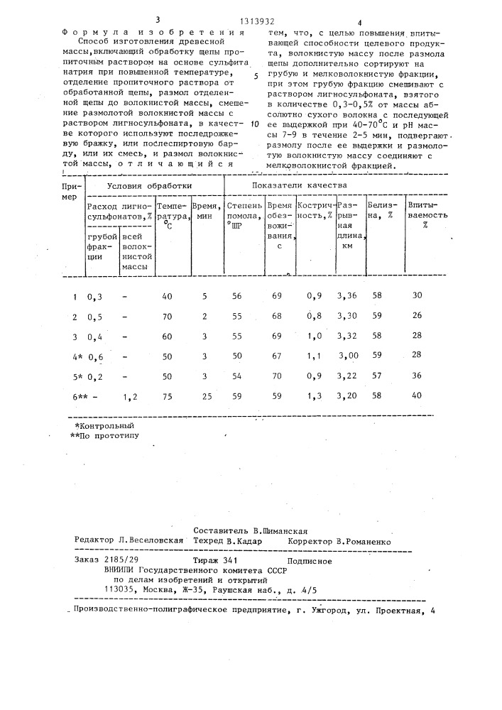 Способ изготовления древесной массы (патент 1313932)