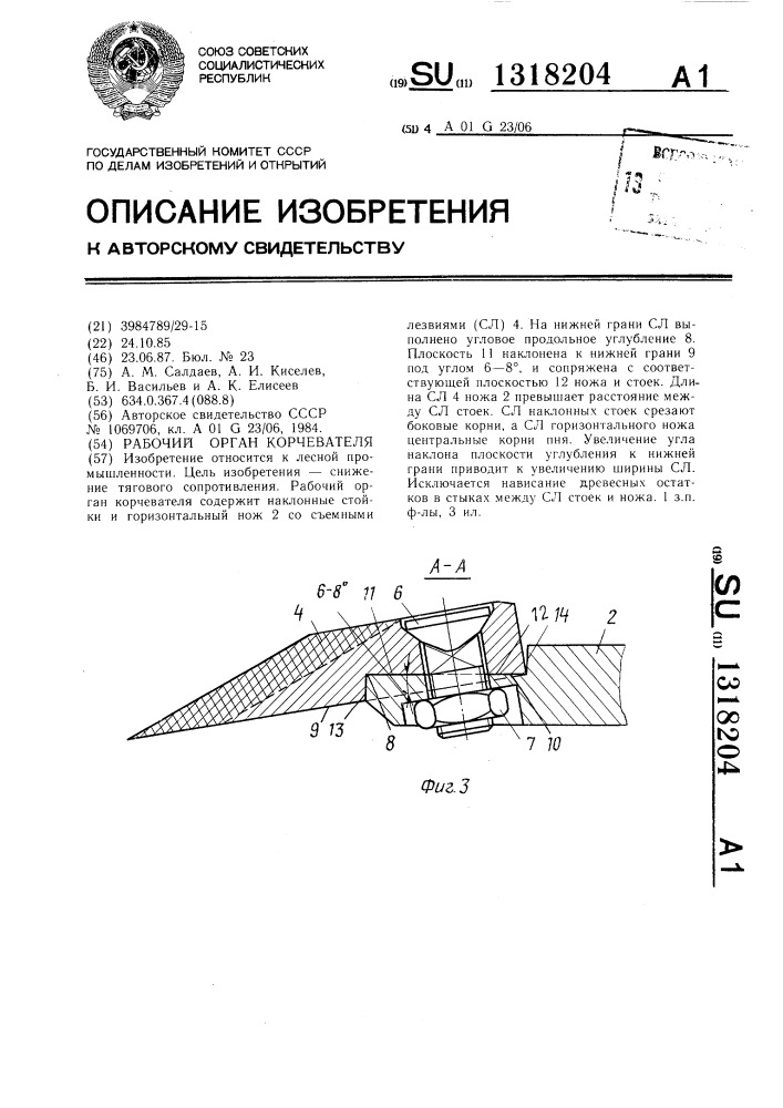 Рабочий орган корчевателя (патент 1318204)