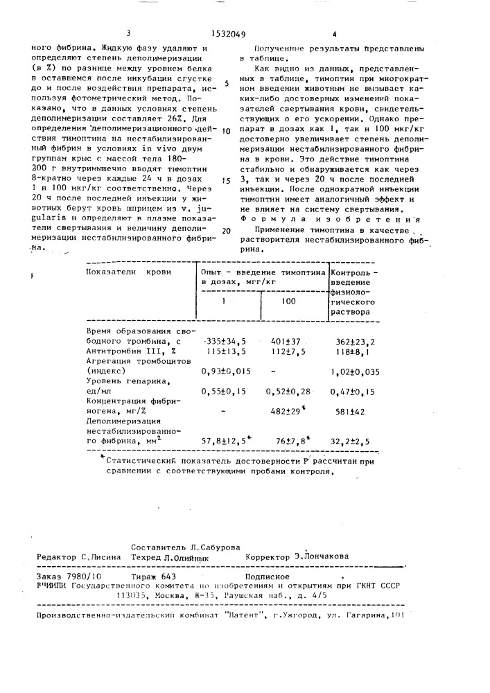 Растворитель нестабилизированного фибрина (патент 1532049)