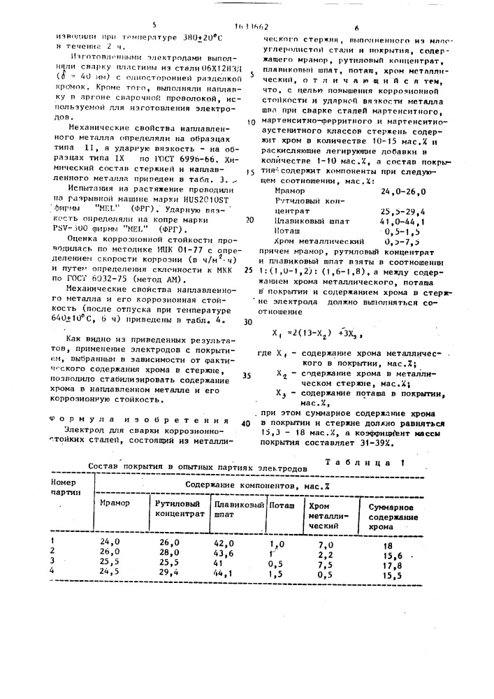 Электрод для сварки коррозионно-стойких сталей (патент 1633662)