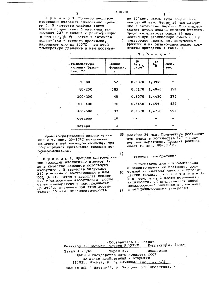 Катализатор для олигомерации соолигомеризации олефинов (патент 430581)