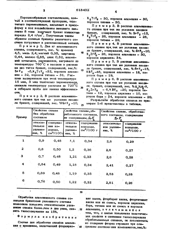 Состав для обработки сплавов алюминия с кремнием (патент 618432)