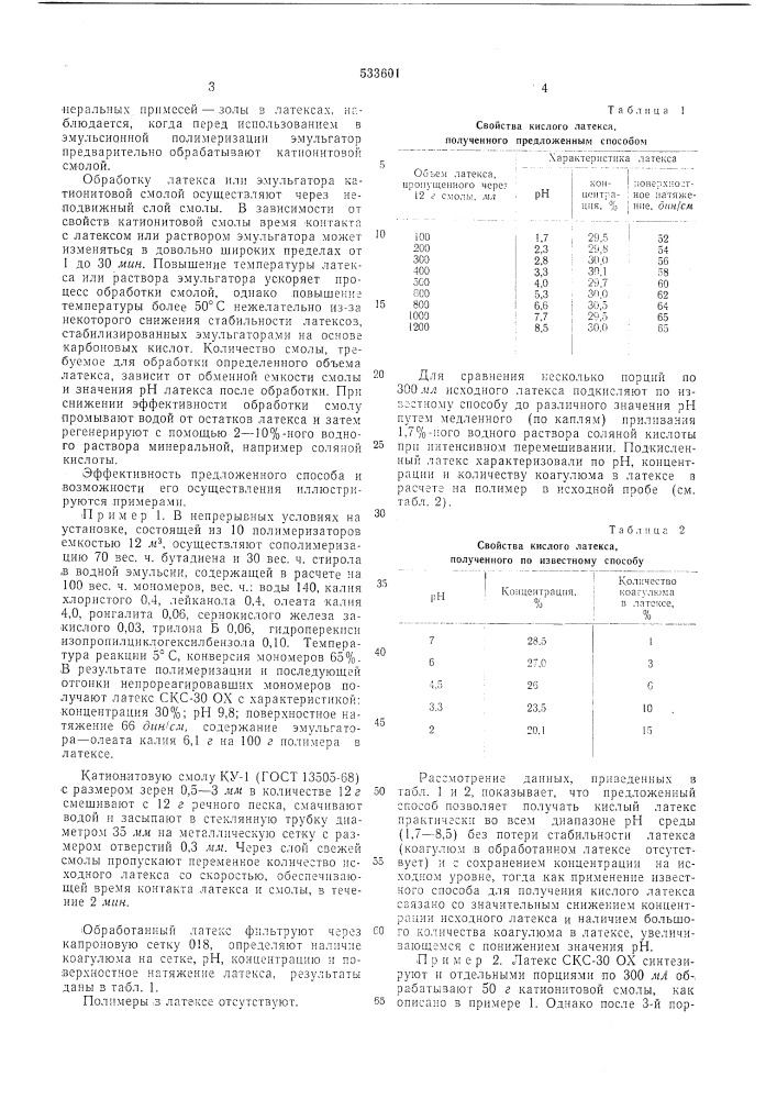 Способ получения кислого латекса (патент 533601)