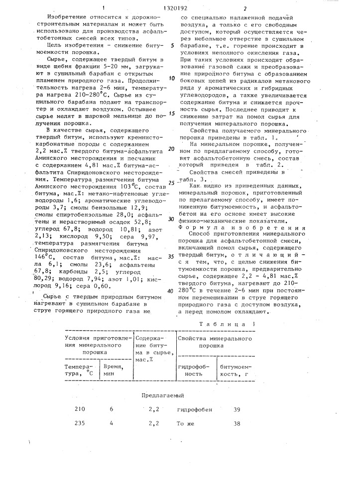 Способ приготовления минерального порошка для асфальтобетонной смеси (патент 1320192)