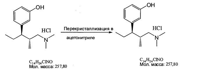 Кристаллические модификации гидрохлорида (-)-(1r,2r)-3-(3-диметиламино-1-этил-2-метилпропил)фенола (патент 2423345)