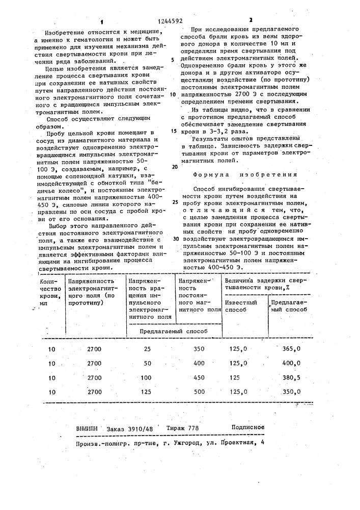 Способ ингибирования свертываемости крови (патент 1244592)