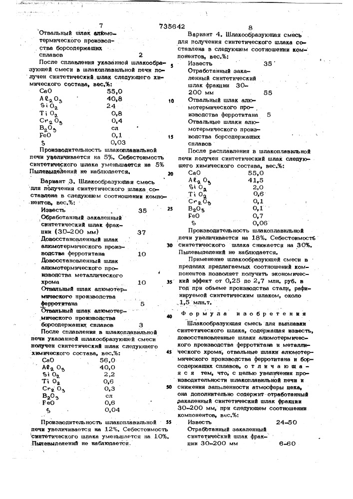 Шлакообразующая смесь для выплавки синтетического шлака (патент 735642)