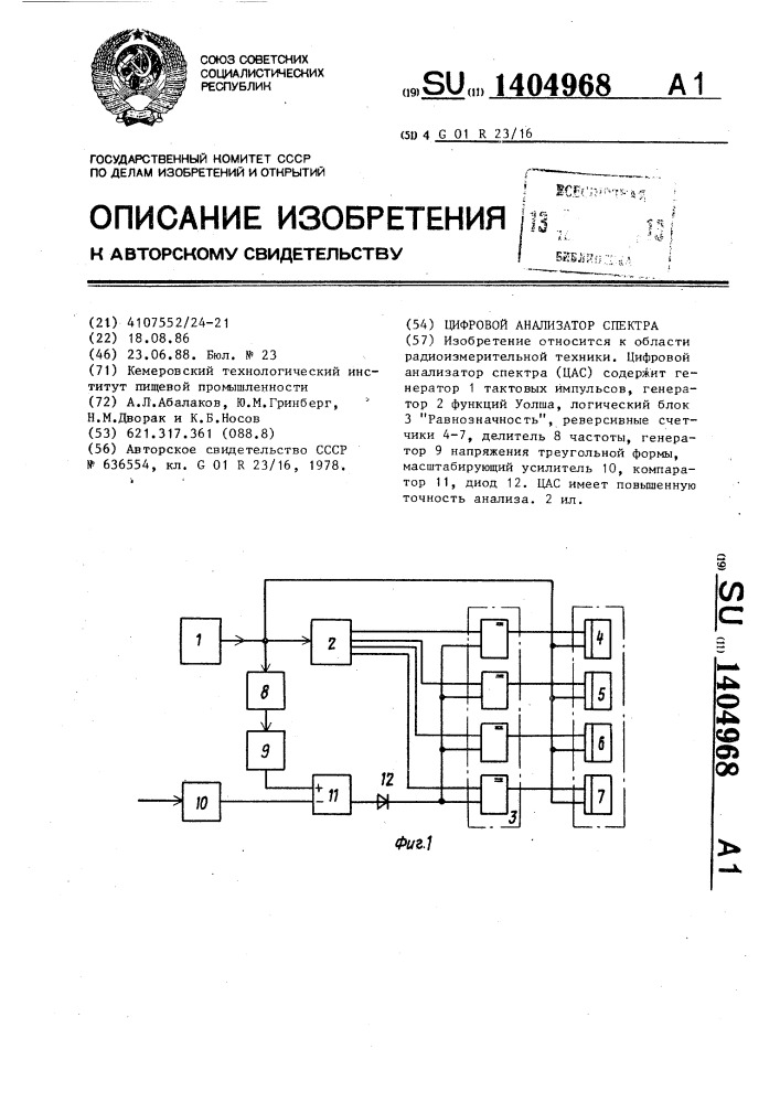 Цифровой анализатор спектра (патент 1404968)