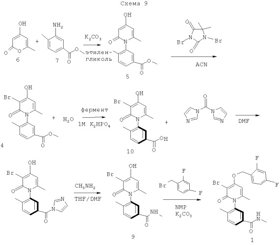 Способы получения 3-(4-(2,4-дифторбензилокси)-3-бром-6-метил-2-оксопиридин-1(2н)-ил)-n,4-диметилбензамида (патент 2411236)