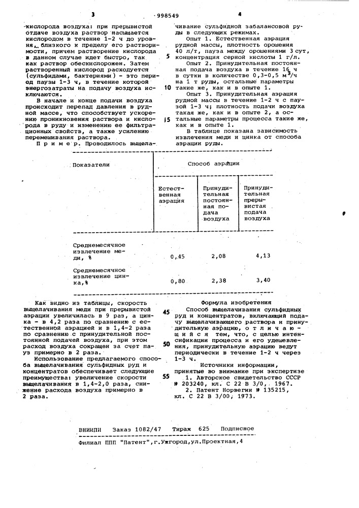 Способ выщелачивания сульфидных руд и концентратов (патент 998549)