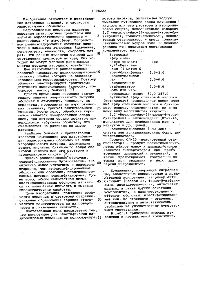Композиция для пластификации радиозондовых оболочек (патент 1008222)