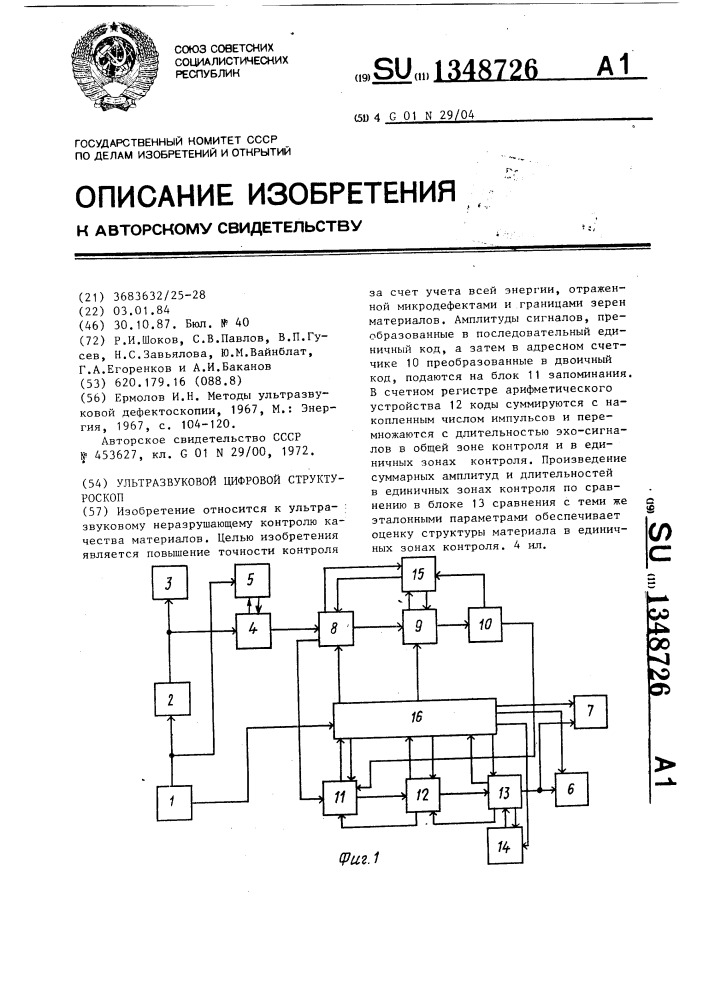 Ультразвуковой цифровой структуроскоп (патент 1348726)