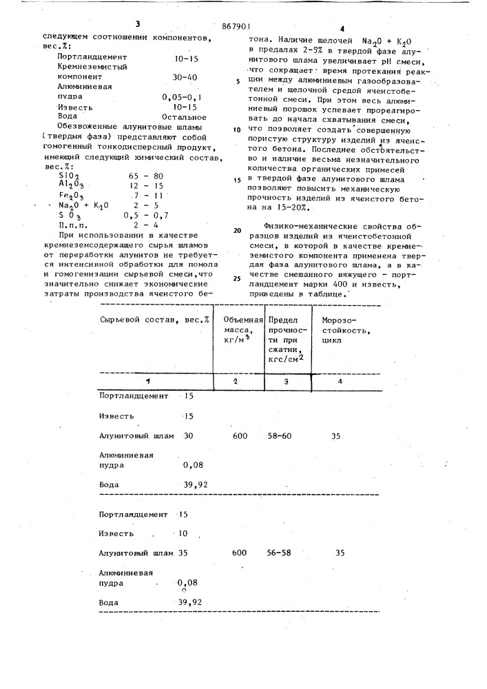 Ячеистобетонная смесь (патент 867901)