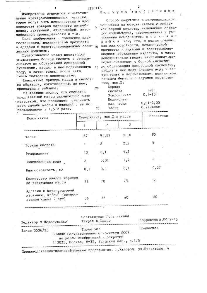 Способ получения электроизоляционной массы (патент 1330115)