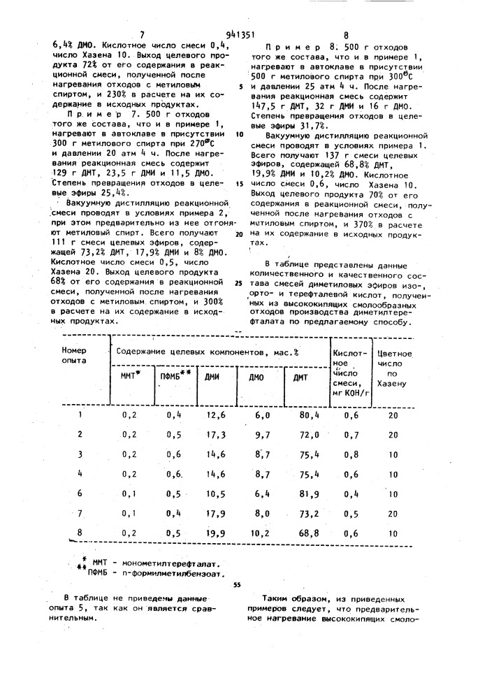 Способ получения смеси диметиловых эфиров изо-, ортои терефталевой кислот (патент 941351)