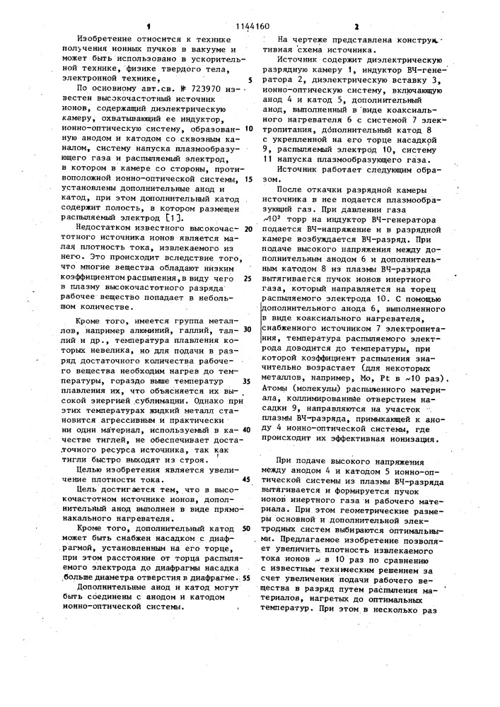 Высокочастотный источник ионов (патент 1144160)