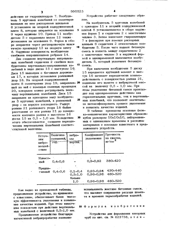 Устройство для формования напорных труб (патент 990523)