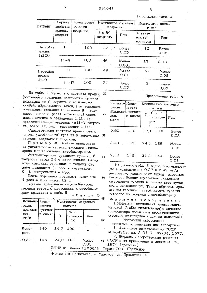 Стимулятор повышения продуктивности тутового шелкопряда (патент 891041)