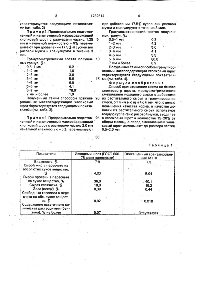 Способ приготовления корма на основе хлопкового шрота (патент 1782514)