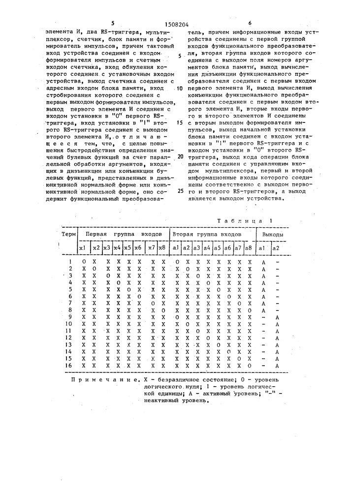 Устройство для определения значений булевых функций (патент 1508204)