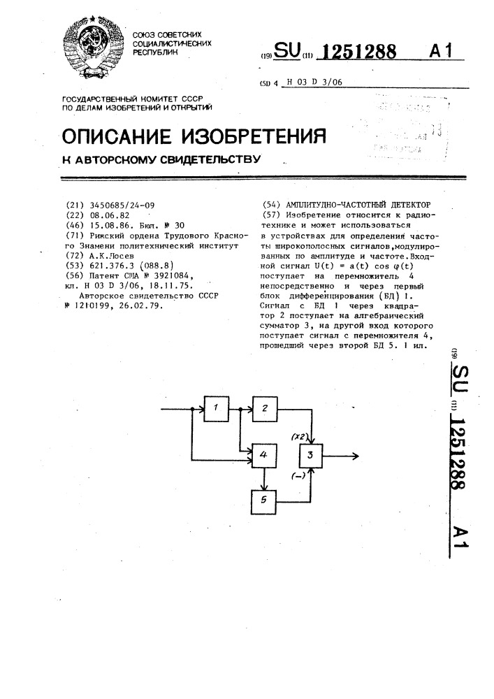 Амплитудно-частотный детектор (патент 1251288)