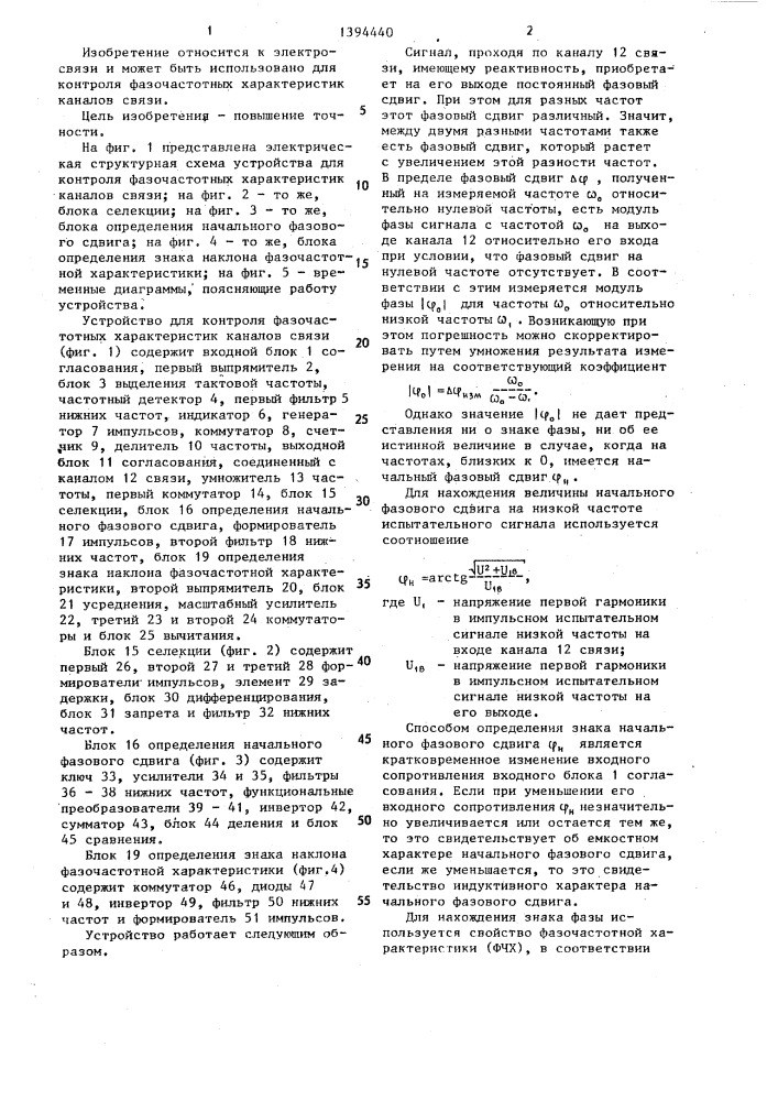 Устройство для контроля фазочастотных характеристик каналов связи (патент 1394440)