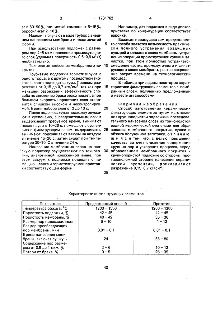 Способ изготовления керамических фильтрующих элементов (патент 1731762)