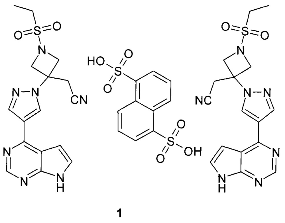 2-(3-(4-(7h-пирроло[2,3-d]пиримидин-4-ил)-1h-пиразол-1-ил)-1-(этилсульфонил)азетидин-3-ил)ацетонитрила геминафтилдисульфонат в качестве ингибитора янус киназ (патент 2644155)