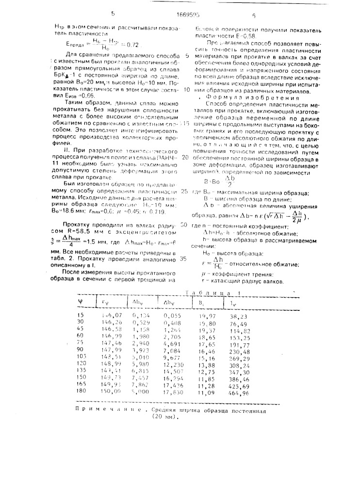 Способ определения пластичности металлов при прокатке (патент 1669595)