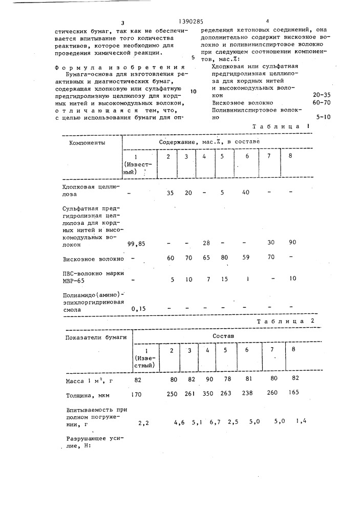 Бумага-основа для изготовления реактивных и диагностических бумаг (патент 1390285)