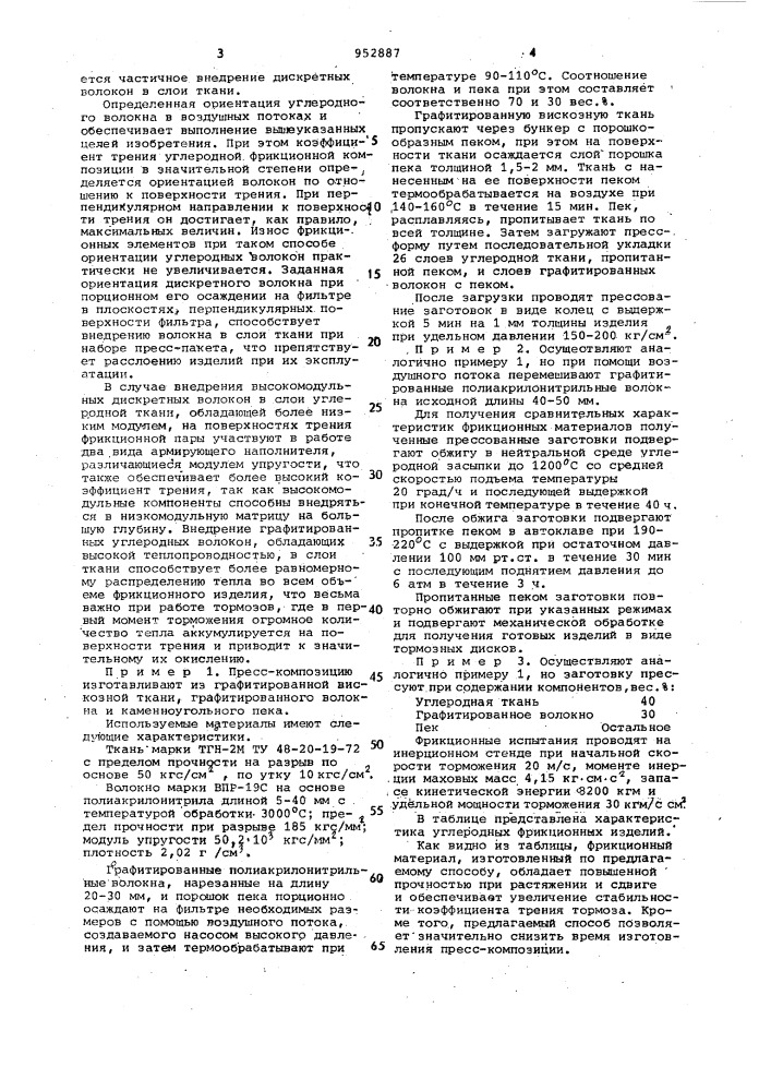 Способ получения углеродного фрикционного изделия (патент 952887)