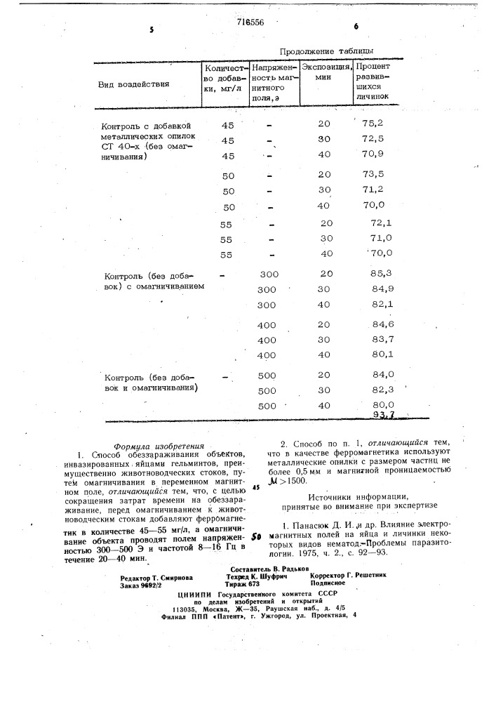 Способ обеззараживания объектов, инвазированных яйцами гельминтов (патент 716556)