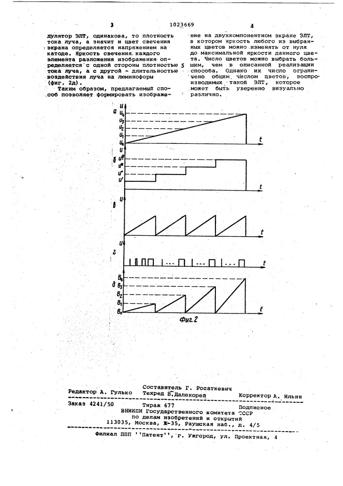 Способ формирования цветокодированного телевизионного изображения на двухкомпонентном экране электронно-лучевой трубки (патент 1023669)