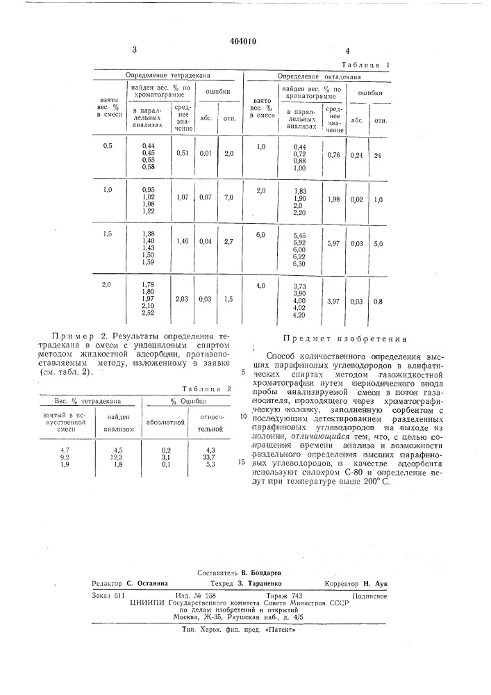 Способ количественного определения высших парафиновых углеводородов в алифатических (патент 404010)