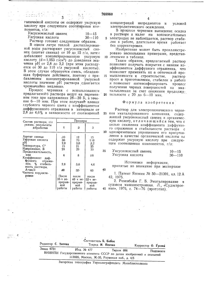 Раствор для электрохимического чернения эматалированного алюминия (патент 768860)