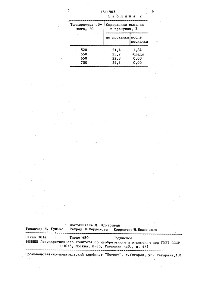 Способ очистки металлургических газов от мышьяка (патент 1611963)