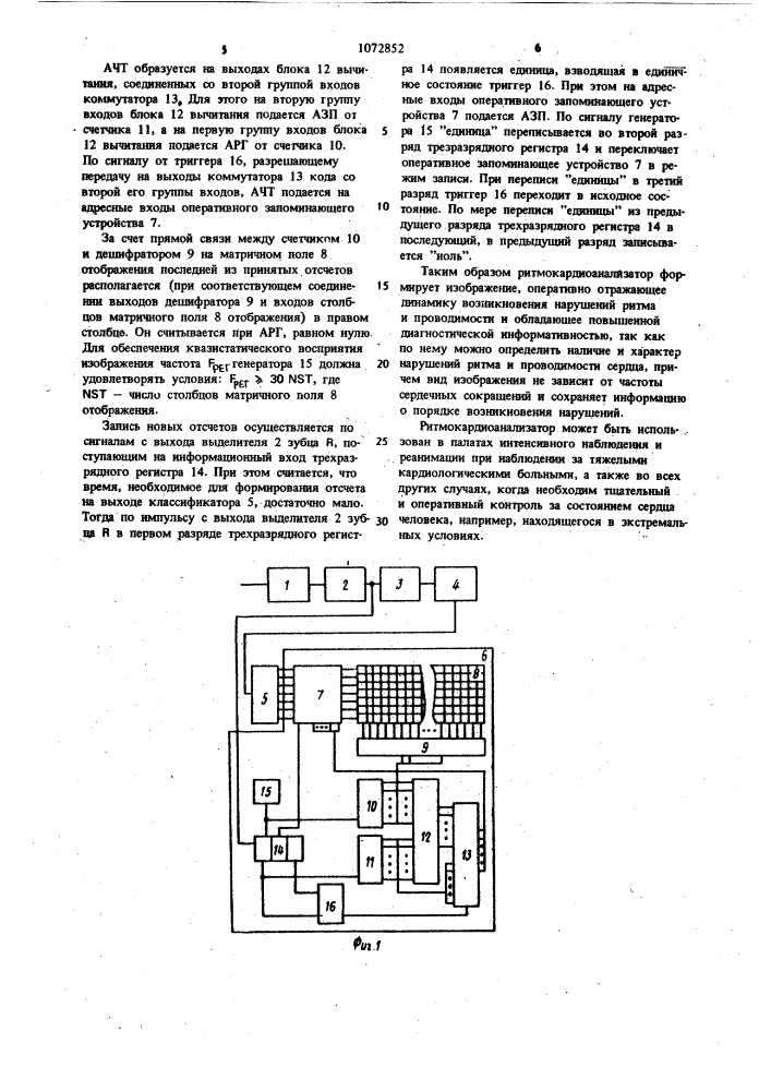 Ритмокардиоанализатор (патент 1072852)