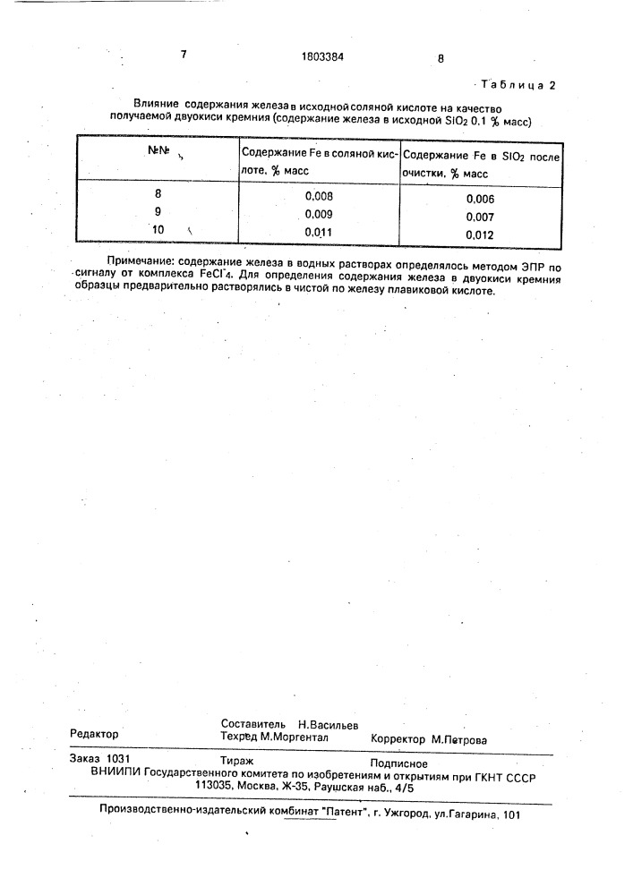 Способ очистки диоксида кремния (патент 1803384)