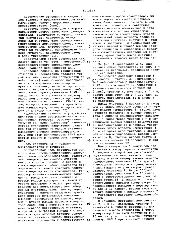 Измеритель нелинейности цифро-аналоговых преобразователей (патент 1112547)