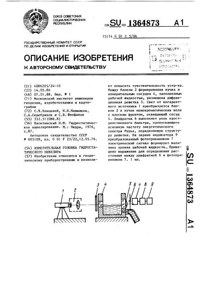 Измерительная головка гидростатического нивелира (патент 1364873)