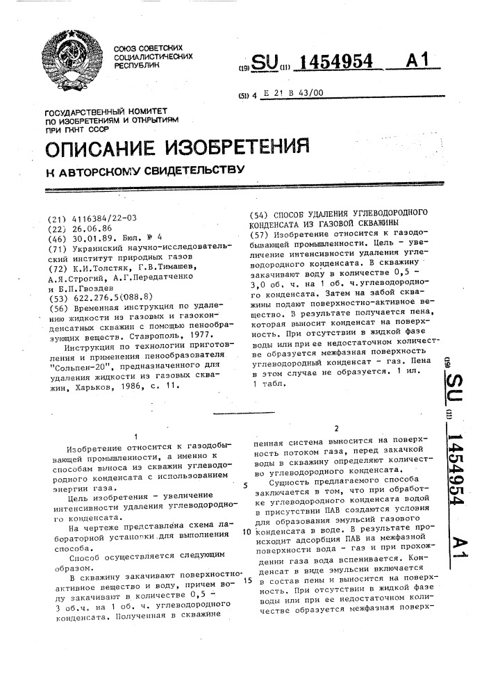 Способ удаления углеводородного конденсата из газовой скважины (патент 1454954)