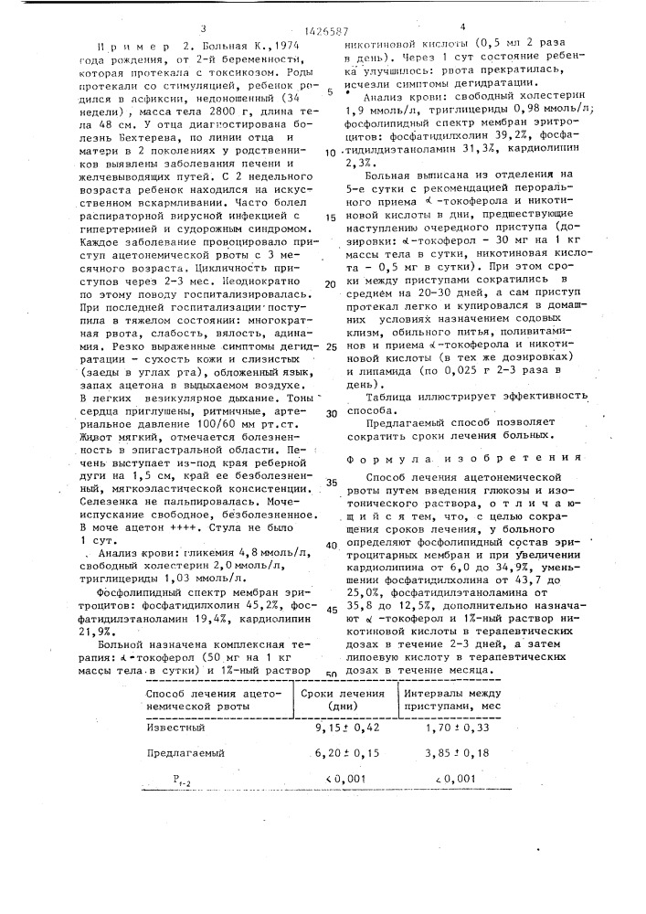 Способ лечения ацетонемической рвоты (патент 1426587)