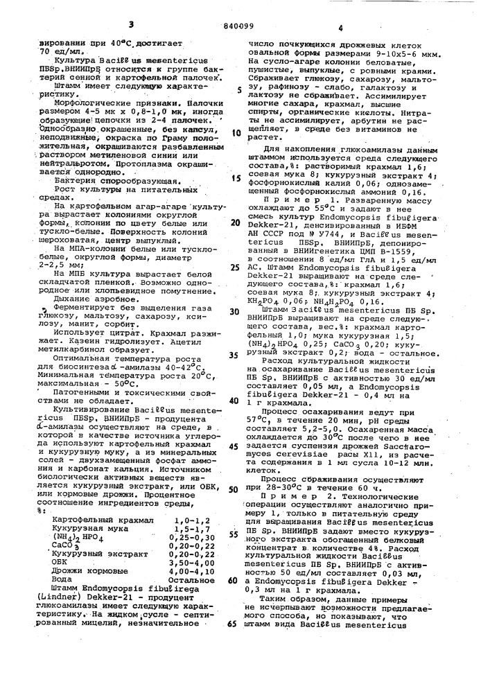 Способ осахаривания крахмалистогосырья при производстве спирта (патент 840099)