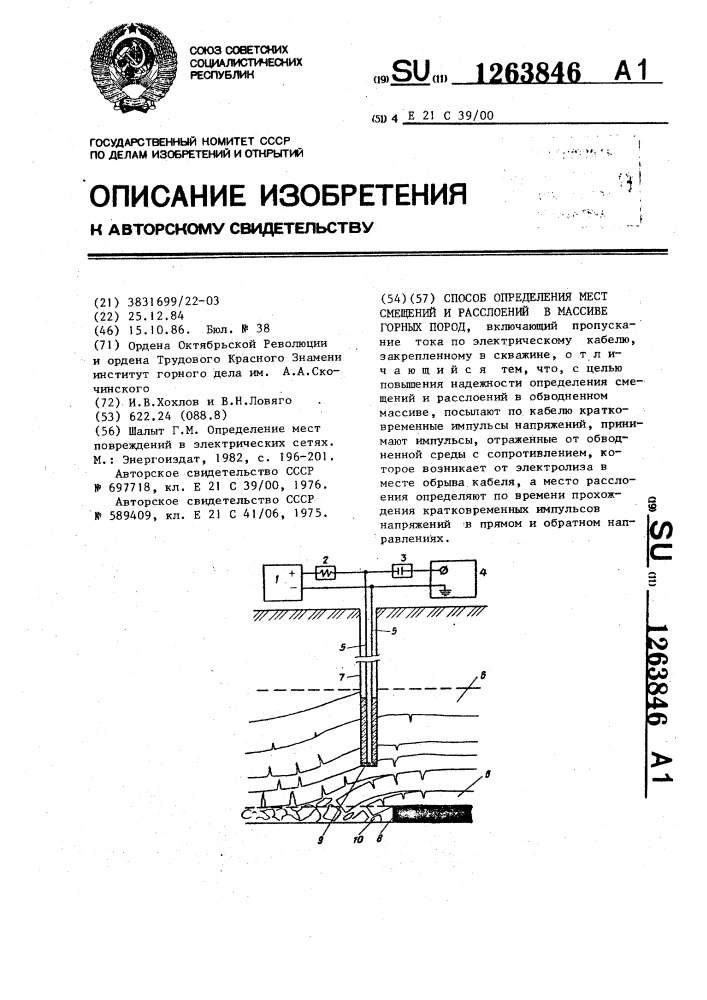 Способ определения мест смещений и расслоений в массиве горных пород (патент 1263846)