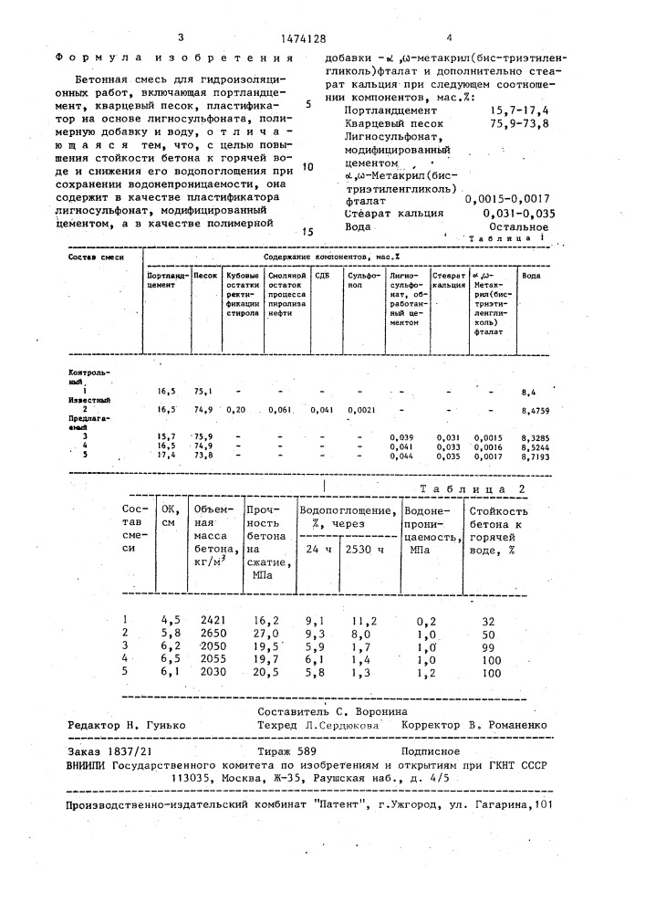 Бетонная смесь (патент 1474128)