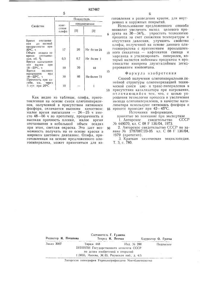 Способ получения олигопипериленов (патент 827467)