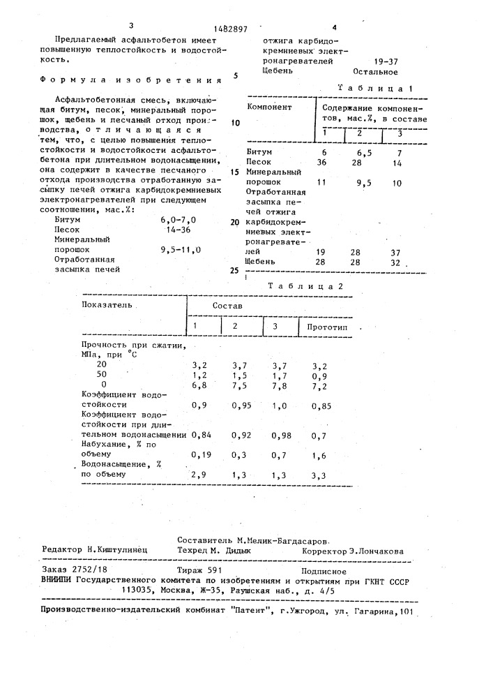 Асфальтобетонная смесь (патент 1482897)